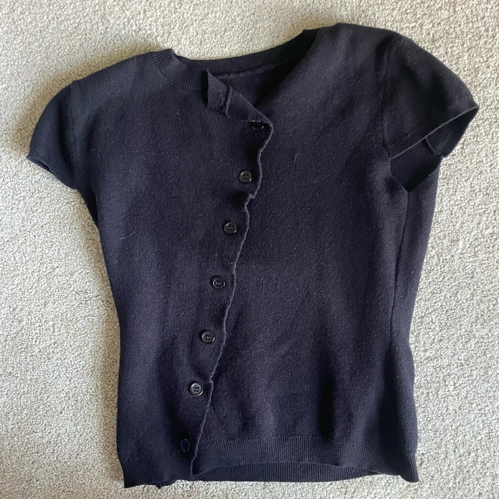 Black Button-Up Short Sleeve Sweater Top